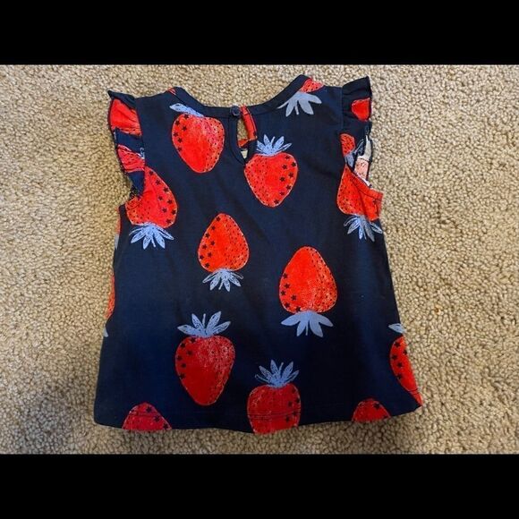 Carters just one you strawberry baby girls shirt blue red 6M NWOT - Picture 2 of 2